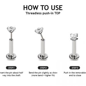 TITANIUM DAINTY PRONG SET PUSH IN THREADLESS LABRET FOR NOSE & EAR - 20G