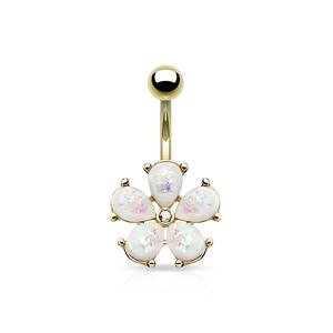 OPAL FLOWER BELLY RING BARBELL - 10MM