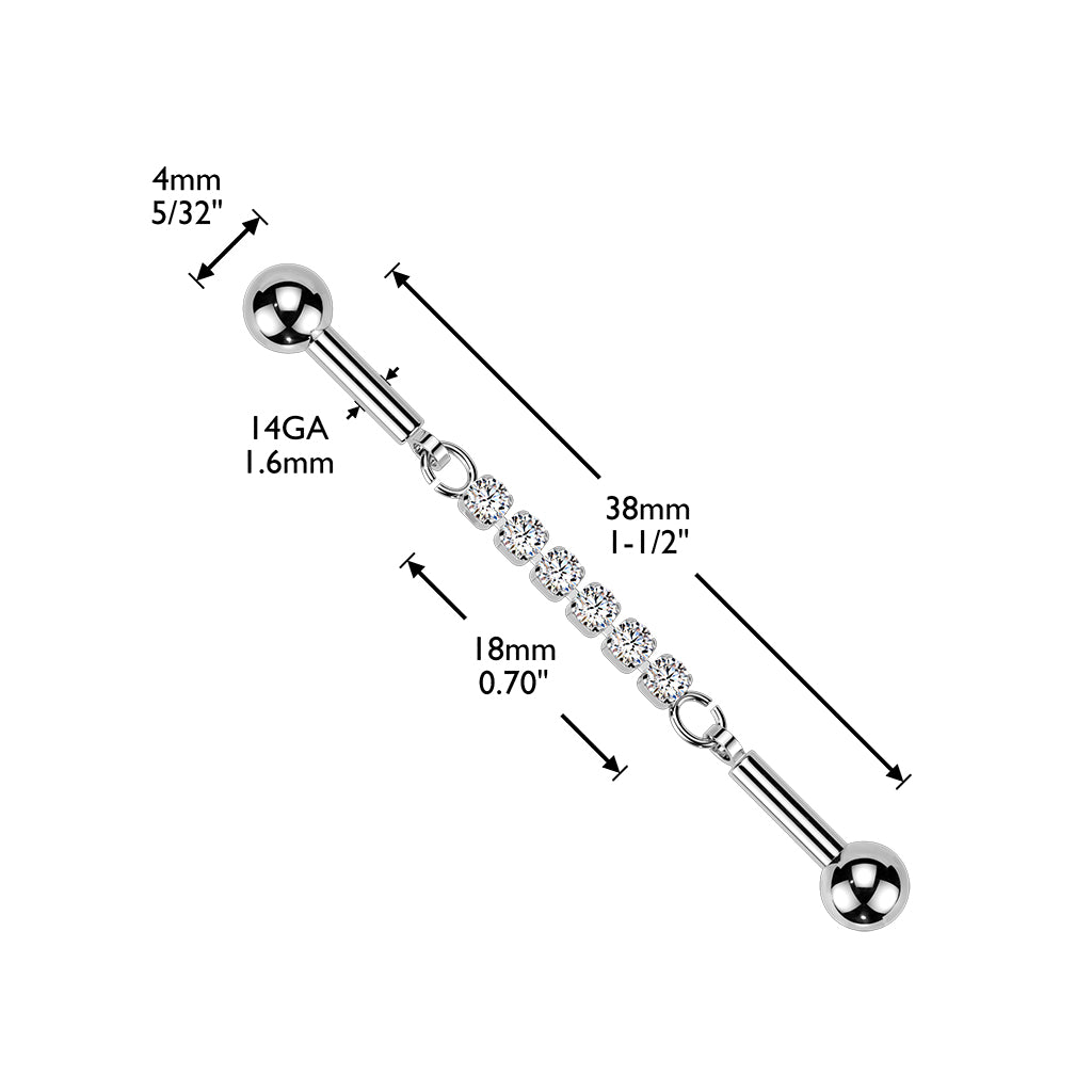 SILVER CRYSTAL LINED CHAIN DANGLY INDUSTRIAL BAR - 14 GAUGE