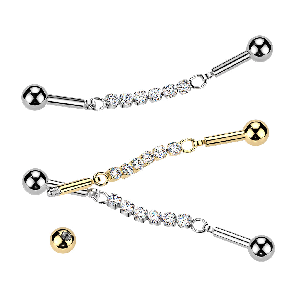 GOLD CRYSTAL LINED CHAIN DANGLY INDUSTRIAL BAR - 14 GAUGE