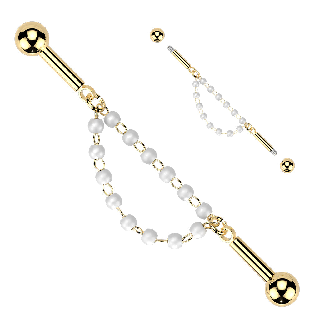 DAINTY DOUBLE PEARL CHAIN INDUSTRIAL BARBELL - 14 GAUGE - 38MM
