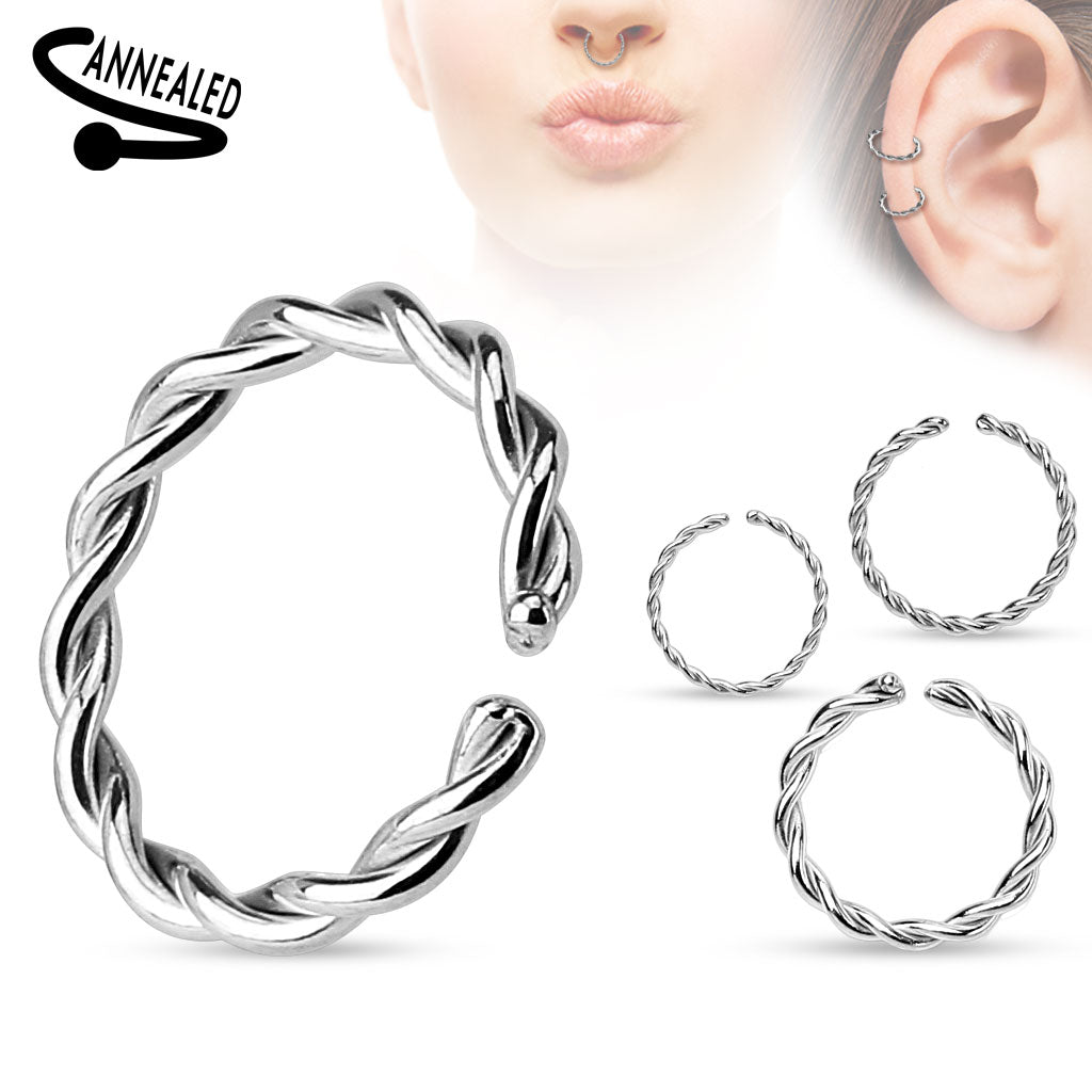 SILVER TWISTED BRAIDED BENDABLE NOSE RING - 8MM - 20 GAUGE