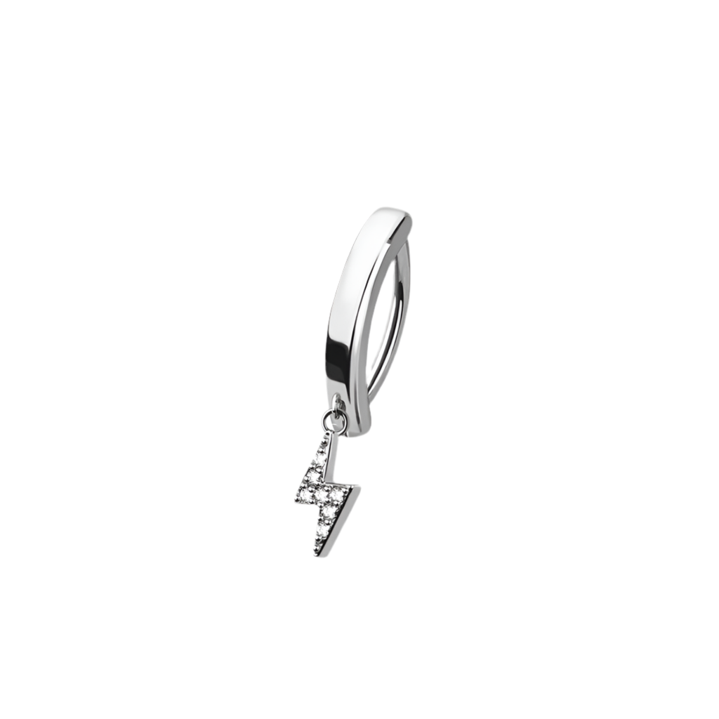 CRYSTAL LIGHTENING BOLT CHARM BELLY CLICKER HOOP - 10MM