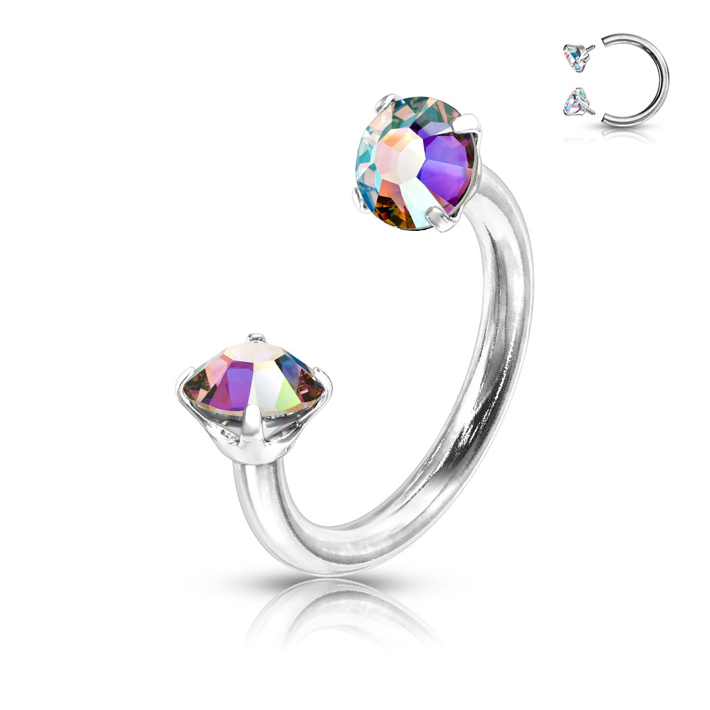 AURORA DOUBLE CRYSTAL CIRCULAR HORSESHOE BARBELL - 16 GAUGE - 8MM