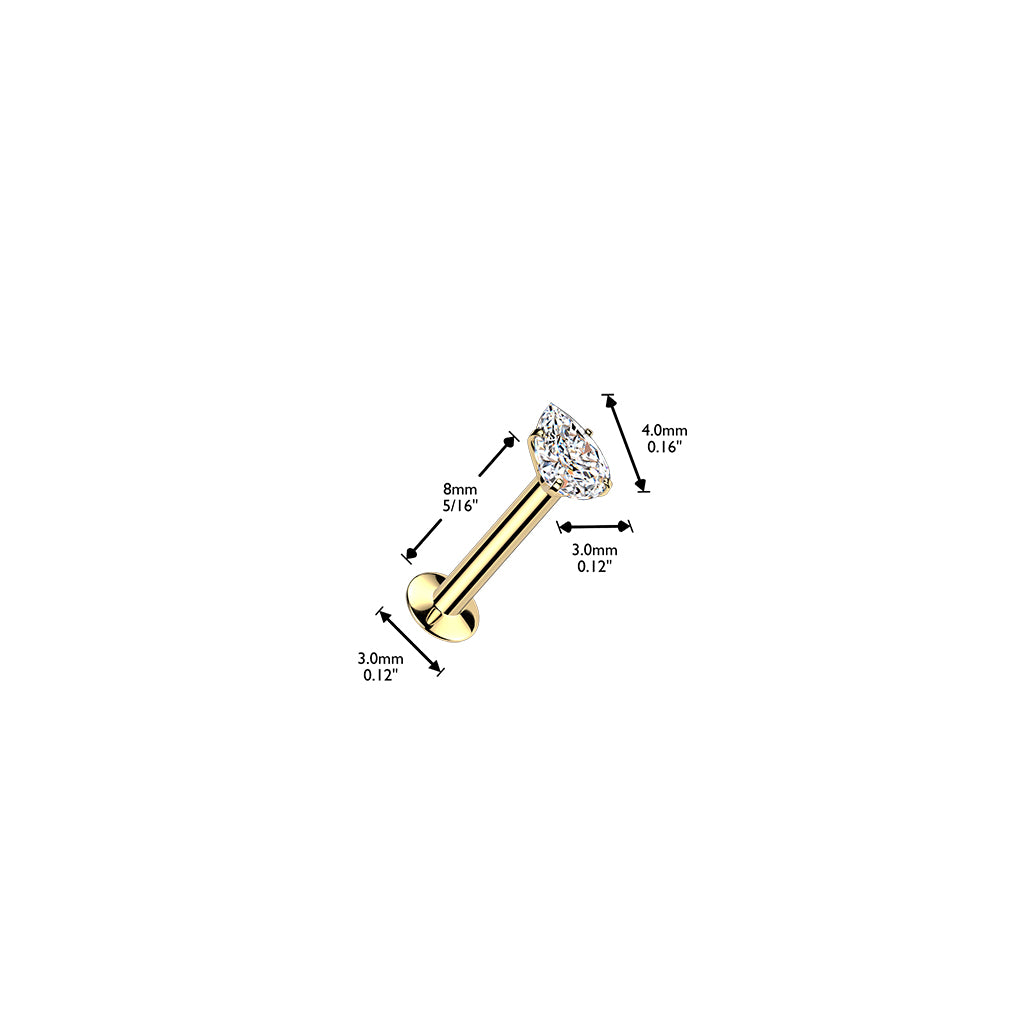 DAINTY CRYSTAL TEARDROP THREADLESS FLAT BACK LABRET STUD - 16 GAUGE - 8MM