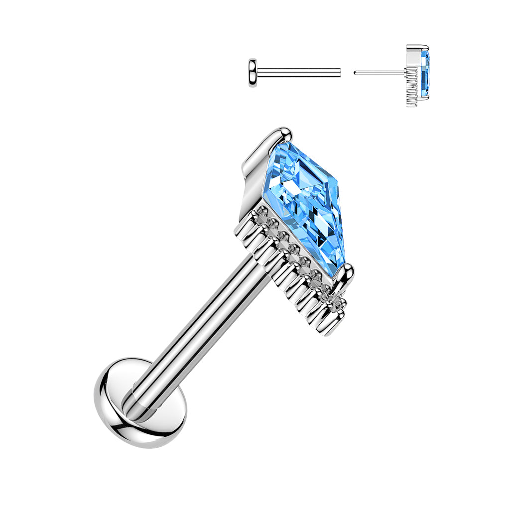 DAINTY BLUE CRYSTAL KITE FLAT BACK THREADLESS LABRET - 16 GAUGE - 8MM