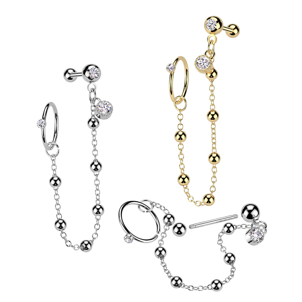 DIAMANTÉ CRYSTAL & BEADED HOOP & BARBELL EARRING STUDS