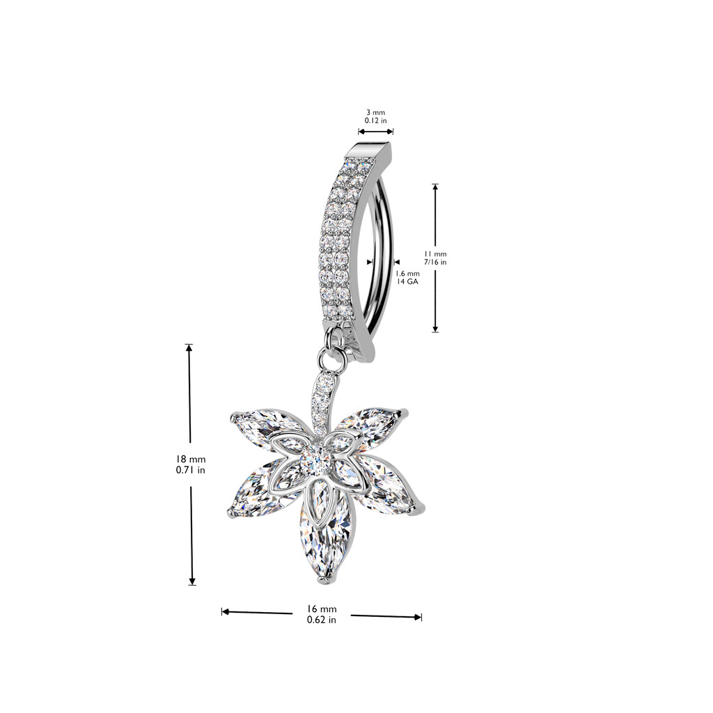 CRYSTAL FLOWER CHARM BELLY RING CLICKER HOOP- 11MM