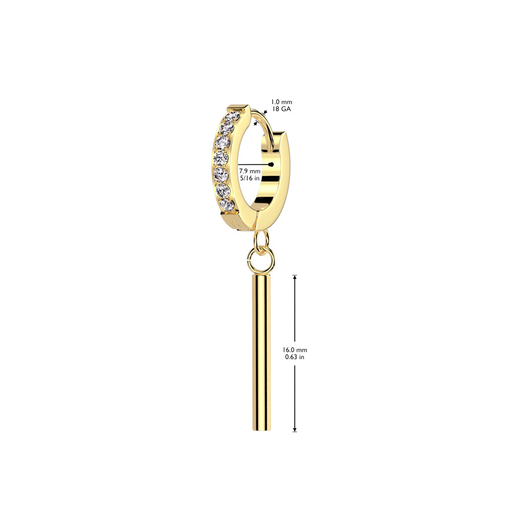 CRYSTAL HUGGIE HOOP WITH CHARM BAR - 8MM