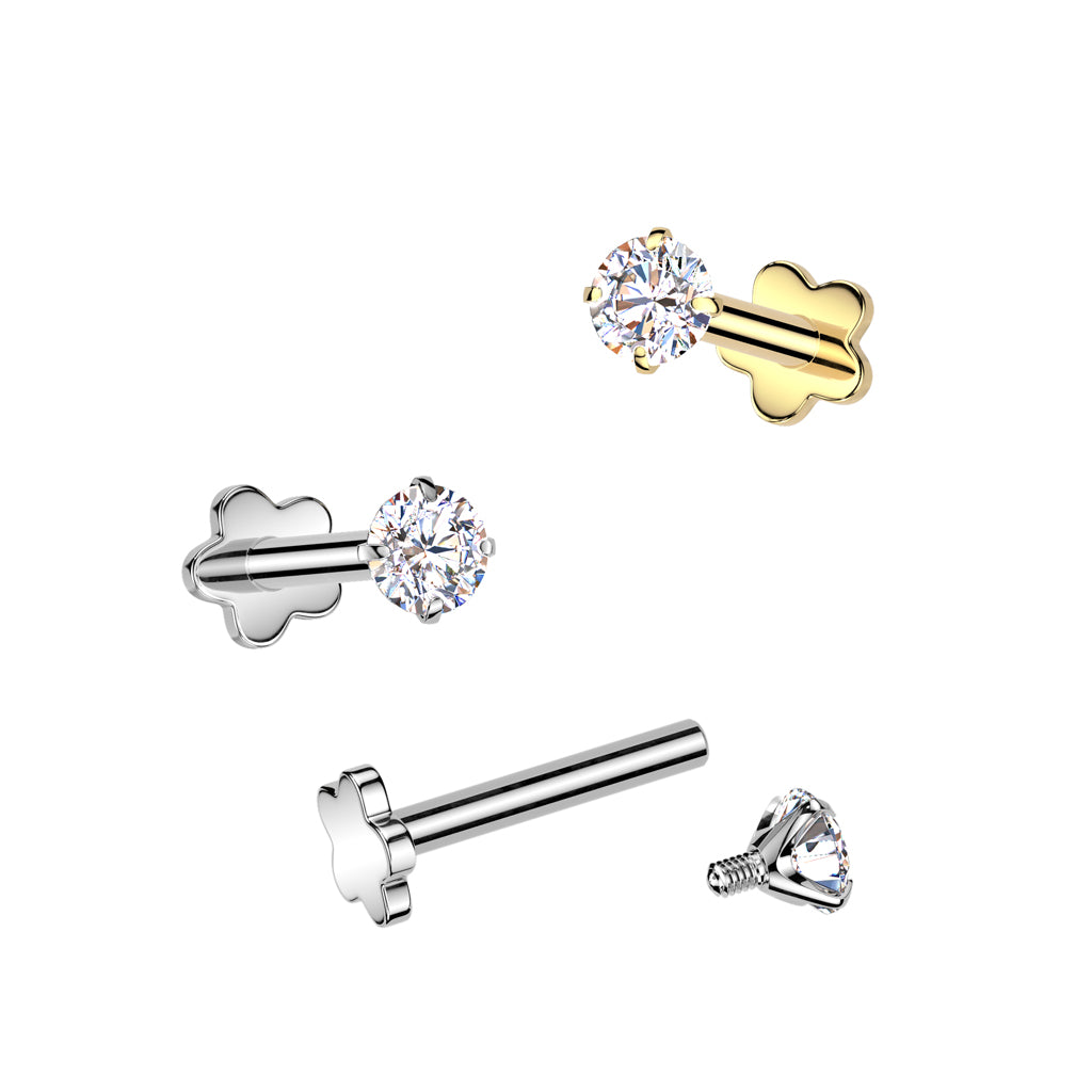 TITANIUM ROUND CRYSTAL FLAT BACK LABRET - 16 GAUGE -6MM