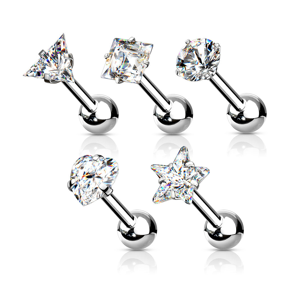 MULTI PACK OF 5 CRYSTAL BARBELL STUDS - 16 GAUGE - 6MM