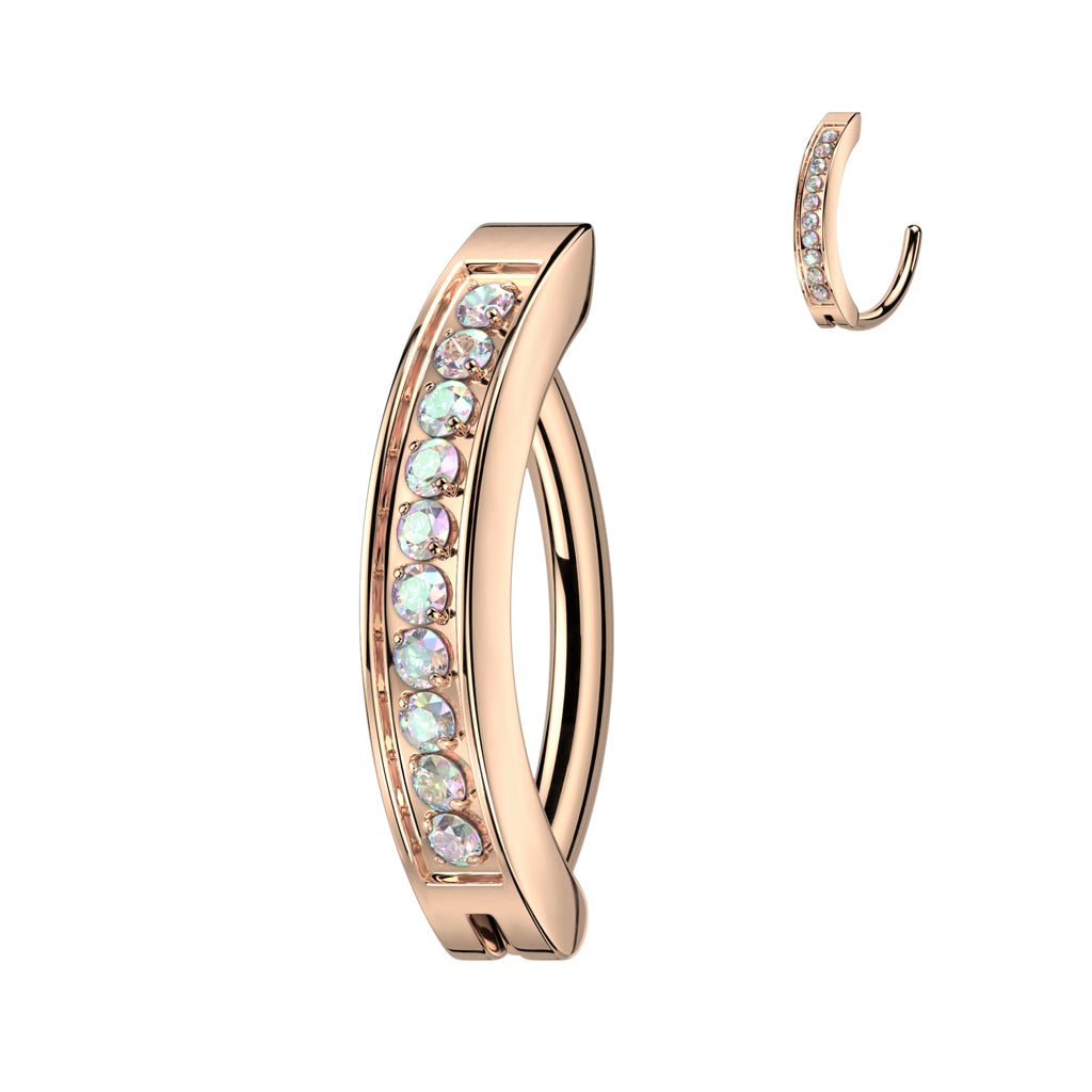 TITANIUM ROSE GOLD CRYSTAL LINED CLICKER BELLY HOOP BARBELL - 10MM