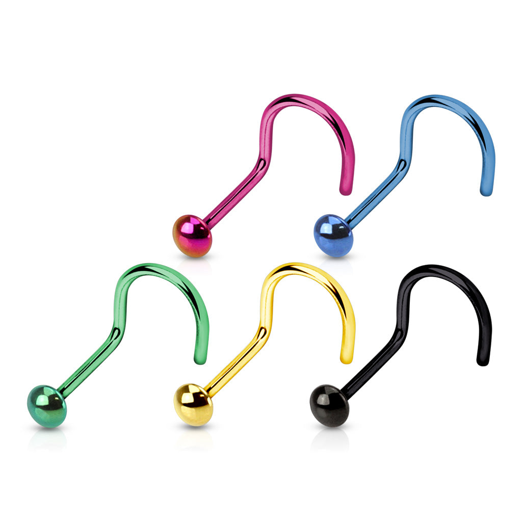 MULTI PACK OF 5 MULTICOLOURED DAINTY NOSE STUDS - 20 GAUGE - 6MM