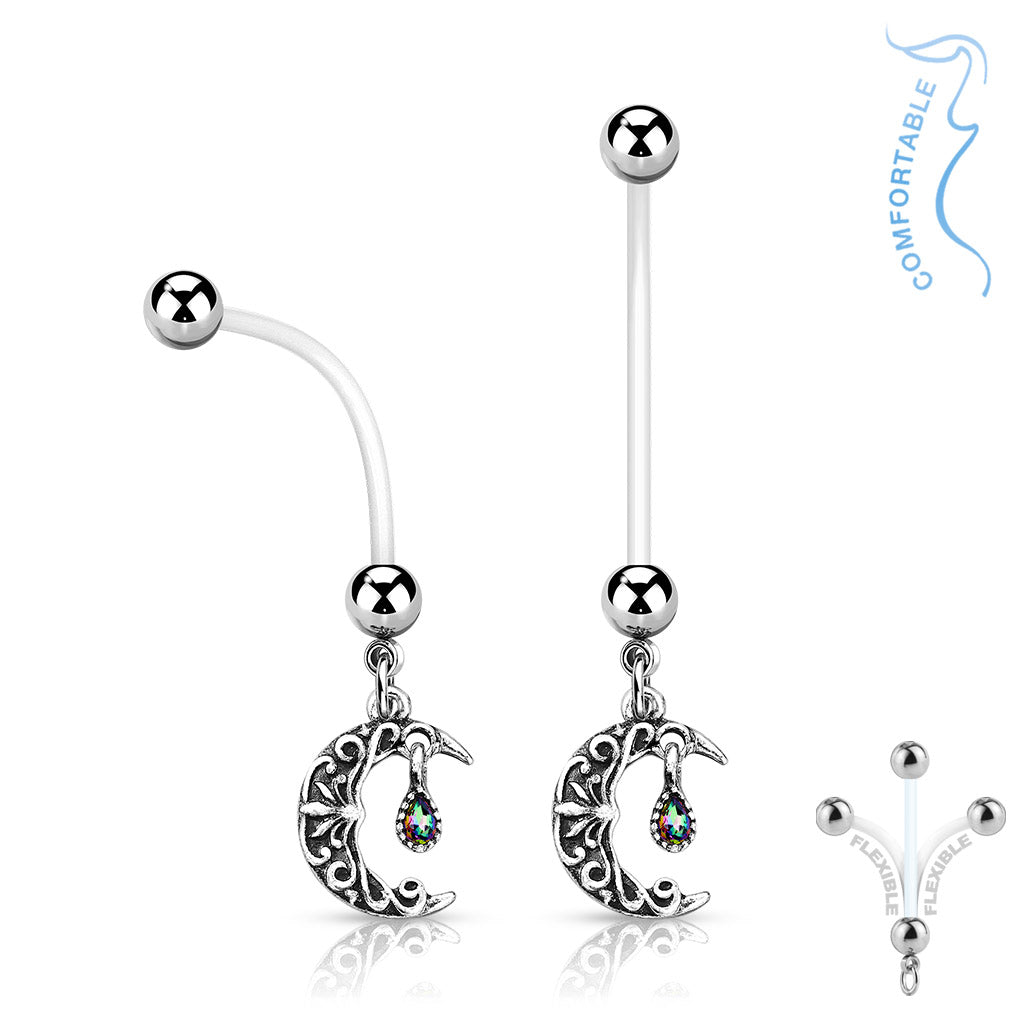 BIOFLEX CRESCENT MOON & CHARM PREGNANY BELLY BAR - 14 GAUGE - 25MM