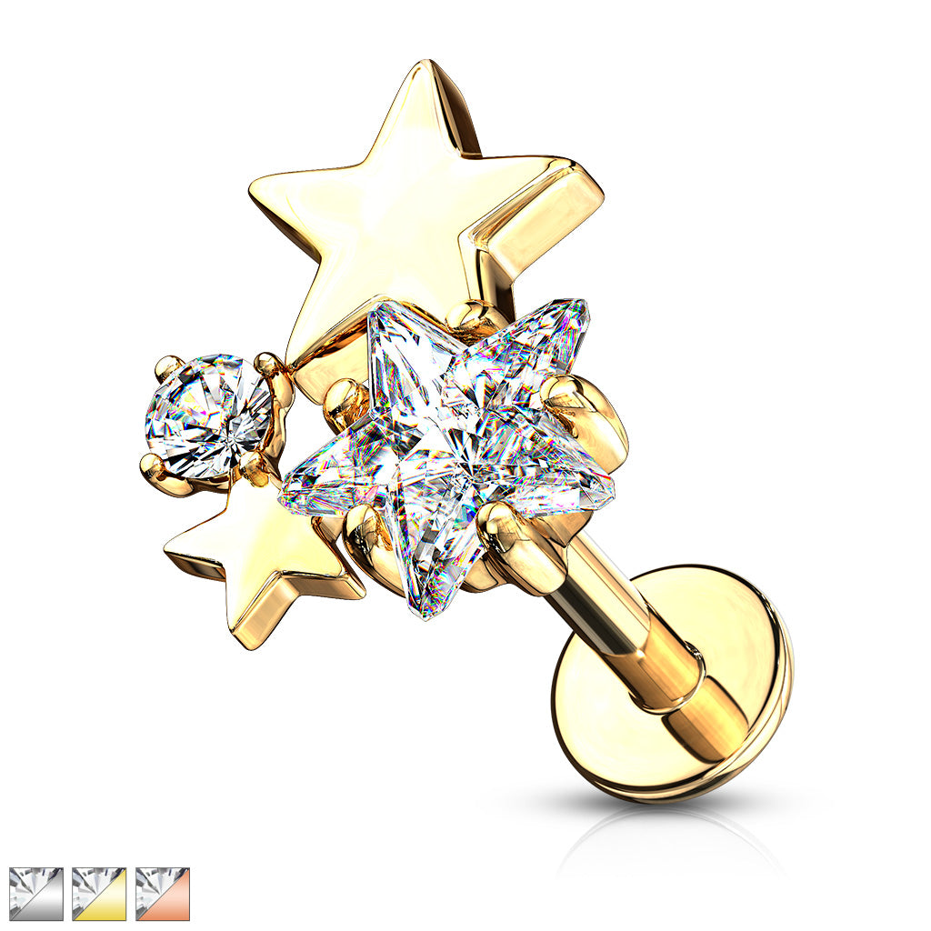 SPARKLE STAR CLUSTER FLAT BACK LABRET - 6MM - 16 GAUGE