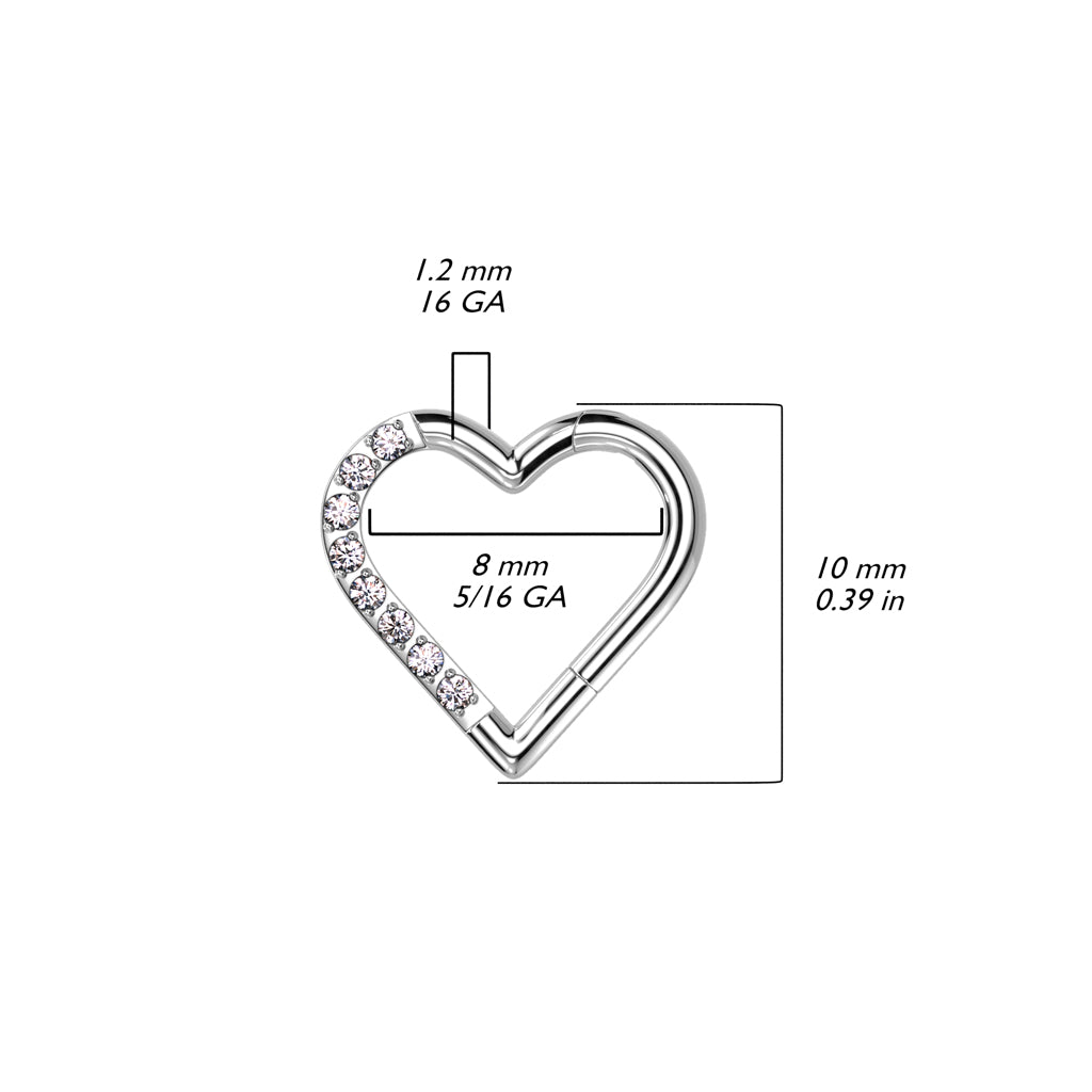 TITANIUM CRYSTAL LOVE HEART HINGE CLOSE HOOP - 8MM - 16 GAUGE