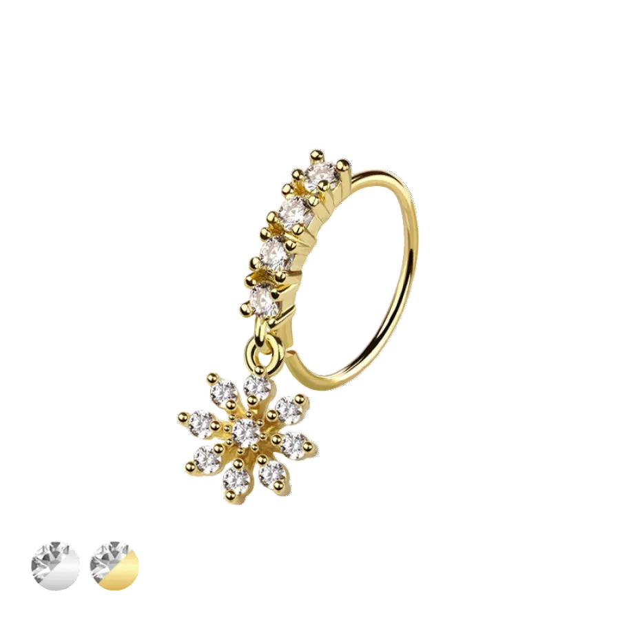 CRYSTAL LINED FLOWER CHARM BENDABLE NOSE RING - 8MM