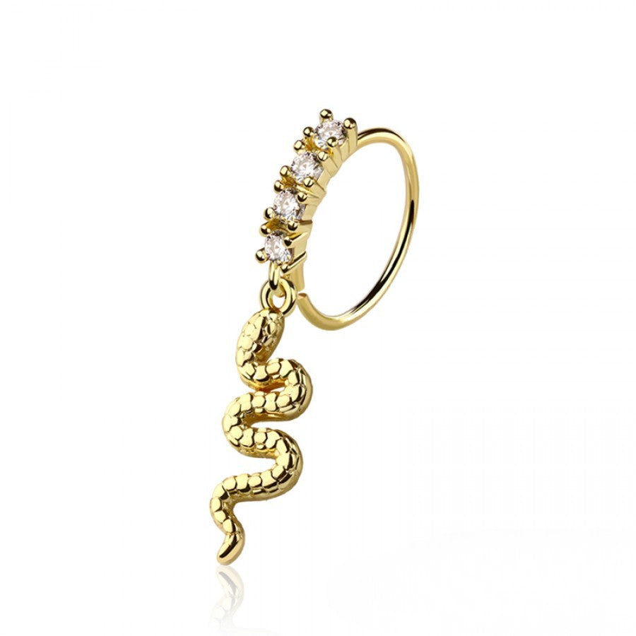 CRYSTAL LINED SNAKE CHARM BENDABLE NOSE / EAR HOOP RING - 8MM - 20 GAUGE