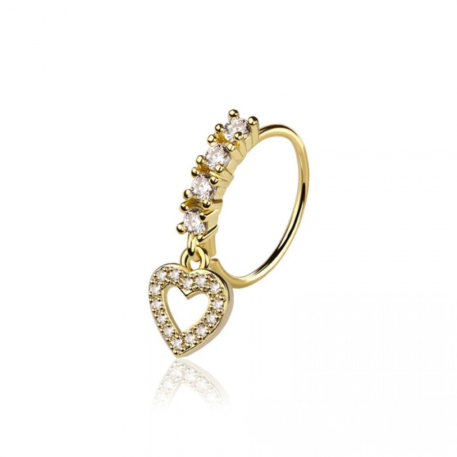 CRYSTAL LINED LOVE HEART CHARM BENDABLE NOSE / EAR HOOP RING - 8MM - 20 GAUGE