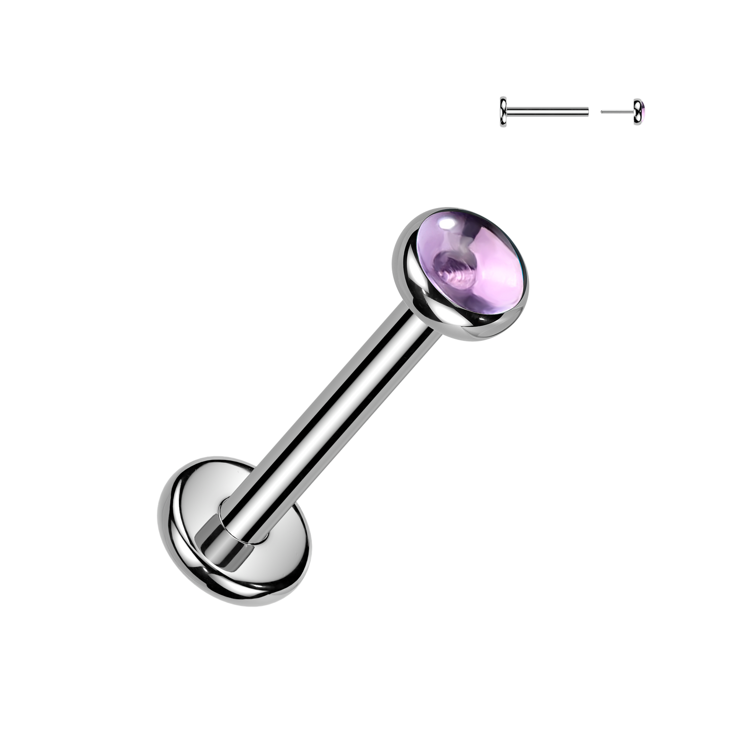 TITANIUM AMETHYST FLAT BACK LABRET STUD THREADLESS - 18 GAUGE - 8MM