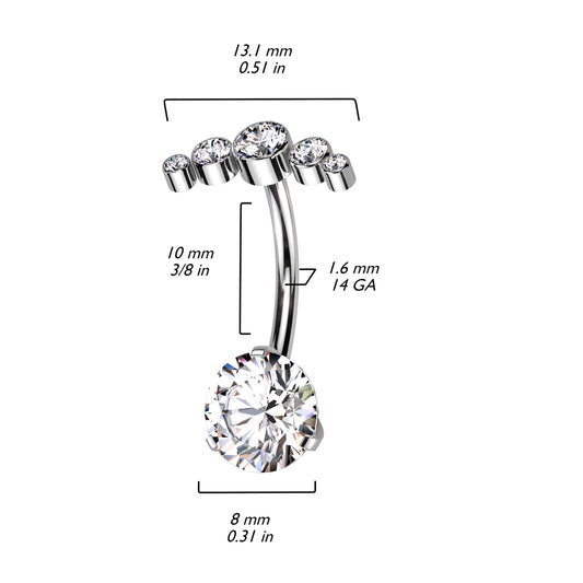 TITANIUM ULTRA CRYSTAL FLOATING TOP BELLY BAR - 14 GAUGE - 10MM