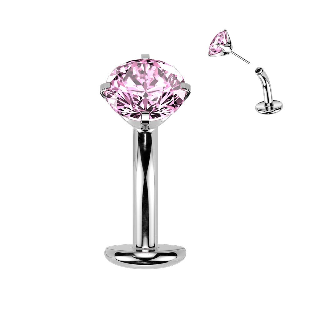 TITANIUM PINK CRYSTAL FLOATING THREADLESS FLAT DISK BELLY BAR - 14 GAUGE - 8MM