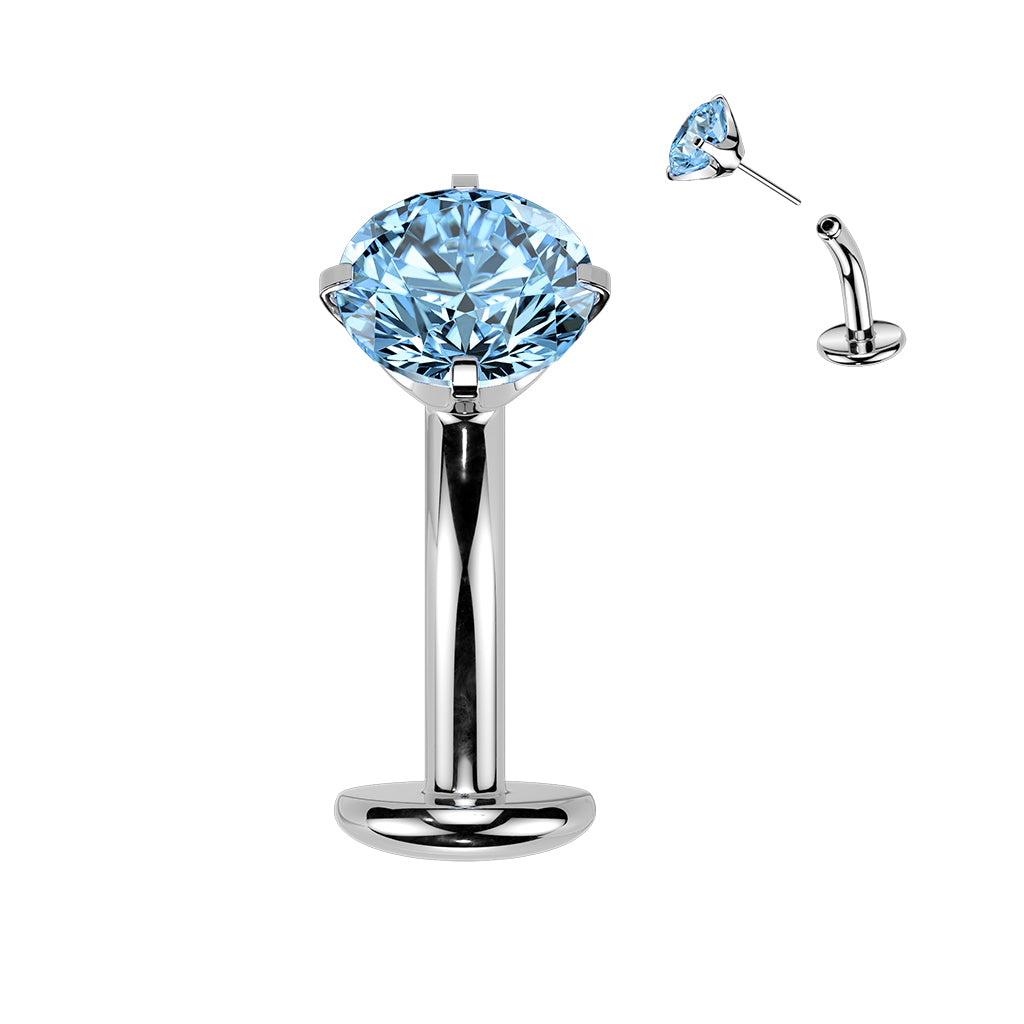TITANIUM BLUE CRYSTAL FLOATING THREADLESS FLAT DISK BELLY BAR - 14 GAUGE - 8MM