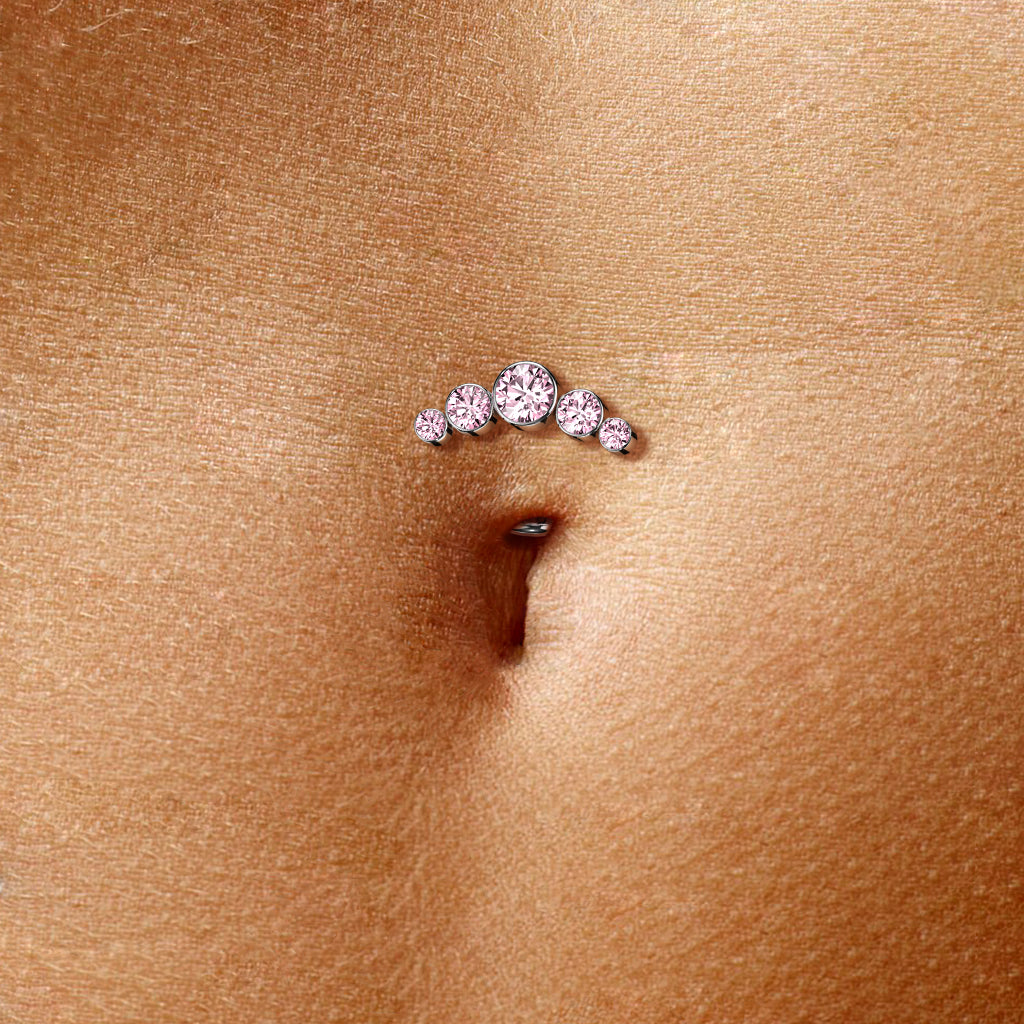 TITANIUM PINK CRYSTAL LINED FLOATING BELLY BAR - 14 GAUGE - 8MM