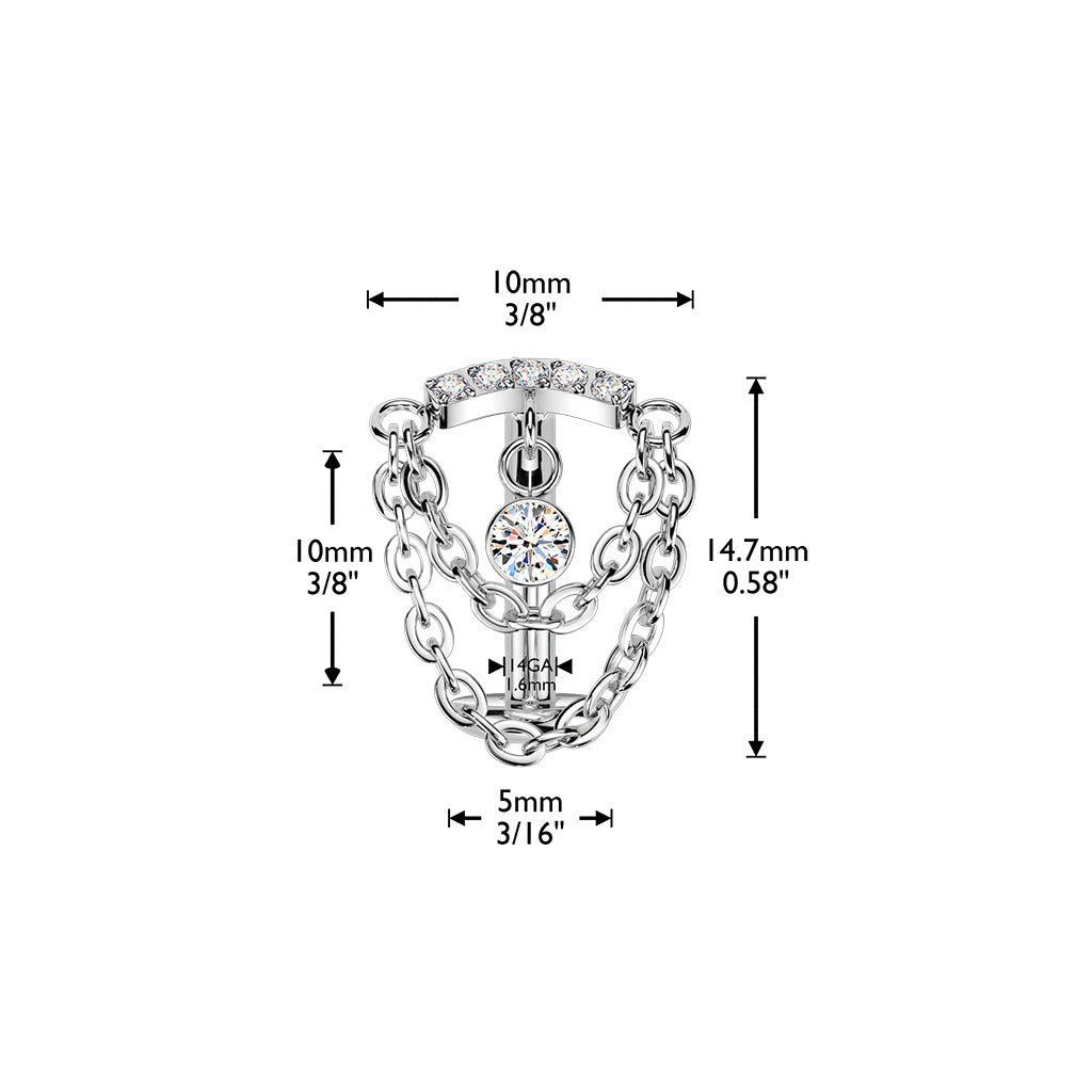 TITANIUM CRYSTAL DANGLY CHARM FLOATING BELLY BAR - 14 GAUGE -8MM