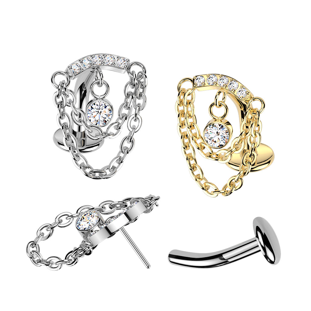TITANIUM GOLD CRYSTAL DANGLY CHARM FLOATING BELLY BAR - 14 GAUGE -8MM