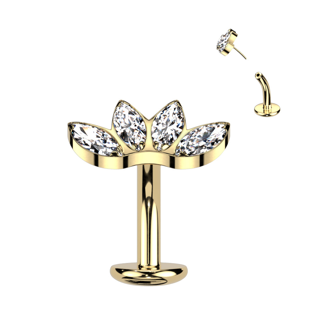 TITANIUM GOLD CRYSTAL MARQUISE FLOATING BELLY BAR - 14 GAUGE - 8MM