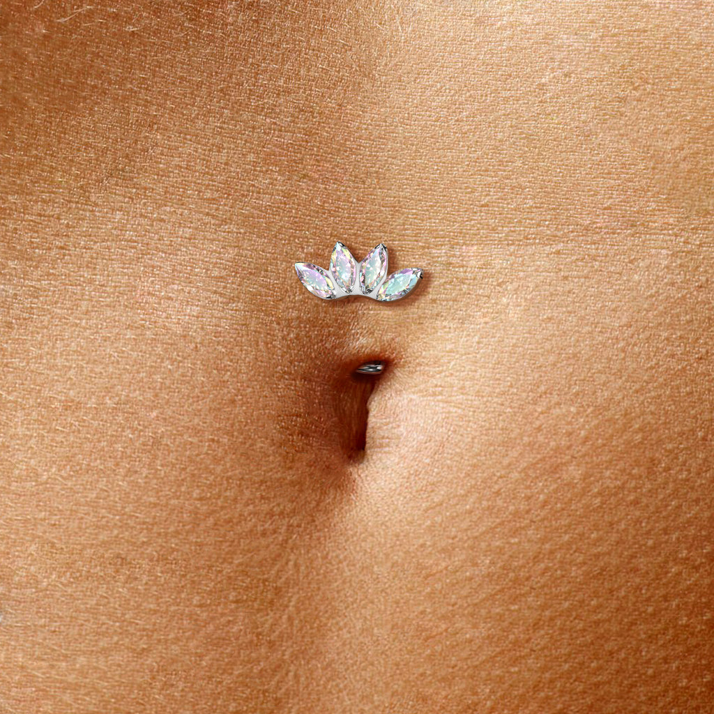 TITANIUM SILVER CRYSTAL MARQUISE FLOATING BELLY BAR - 14 GAUGE - 8MM