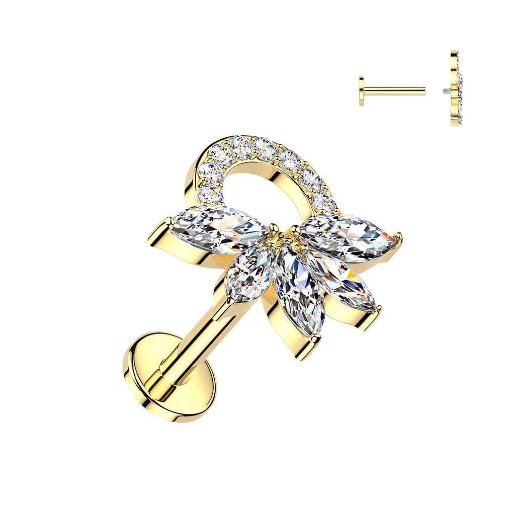 CRYSTAL MARQUISE CLUSTER FLAT BACK LABRET - 16 GAUGE / 1.2MM - 6MM
