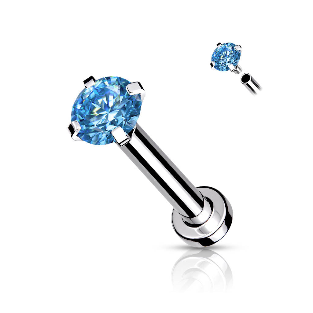 DAINTY LIGHT BLUE CRYSTAL TOP FLAT BACK LABRET - 18 GAUGE - 8MM