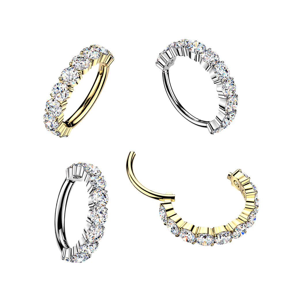 TITANIUM MOISSANITE CRYSTAL HINGE CLOSE HOOP FOR NOSE & EAR - 20 GAUGE - 8MM