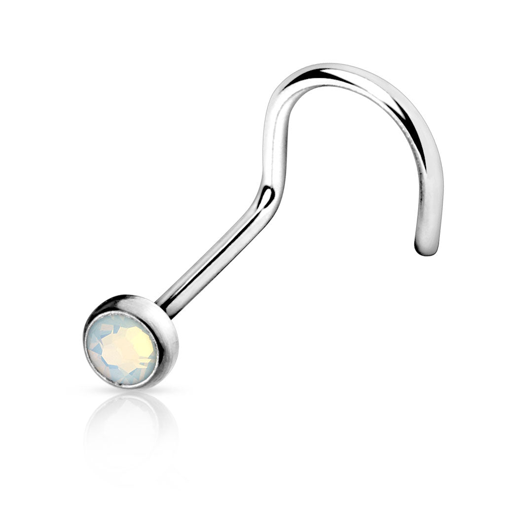 DAINTY OPALITE CORKSCREW NOSE STUD - 20 GAUGE - 6MM