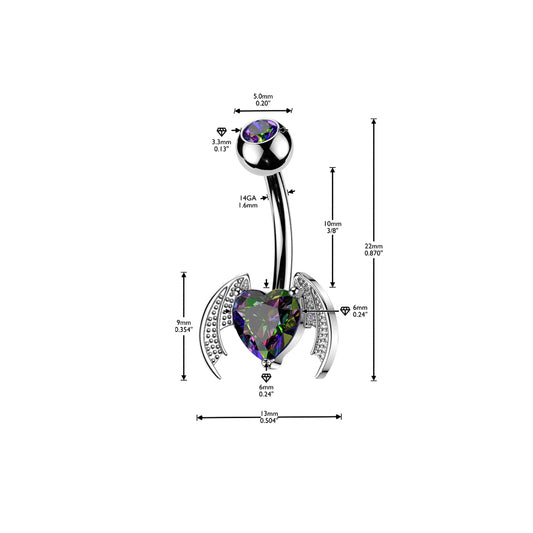 RAINBOW VITRAIL BATWING BELLY BAR - 14 GAUGE -10MM