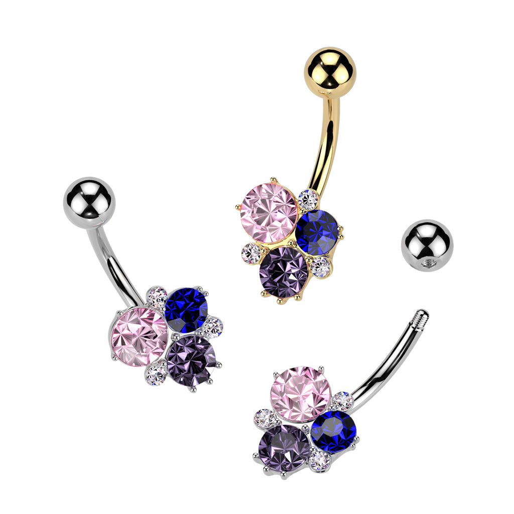 MULTI COLORED CRYSTAL JEWELLED BELLY BAR - 14 GAUGE - 10MM