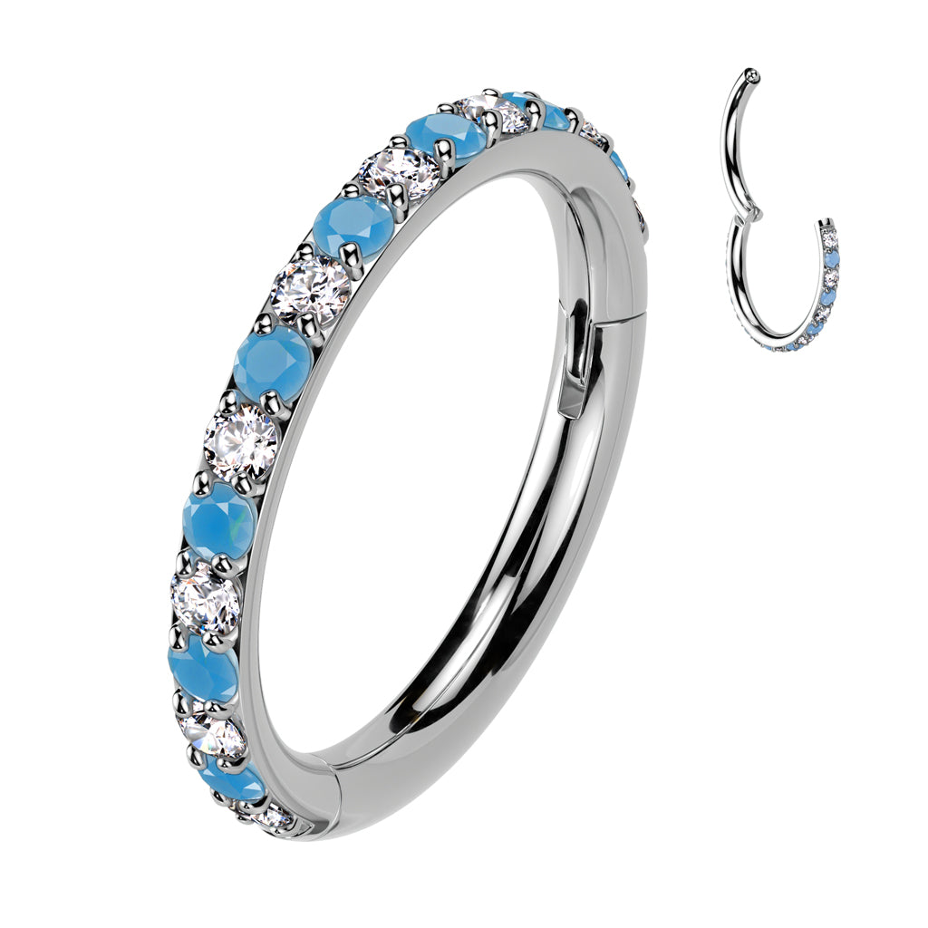 TITANIUM CRYSTAL & TURQUOISE HOOP RING - 18 GAUGE - 8MM NOSE & EAR