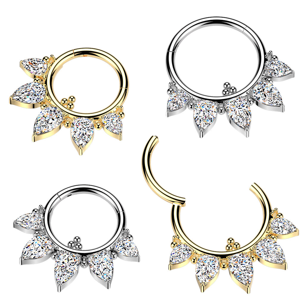 TITANIUM GOLD TEARDROP CRYSTAL HOOP - 16 GAUGE / 1.2MM - 8MM