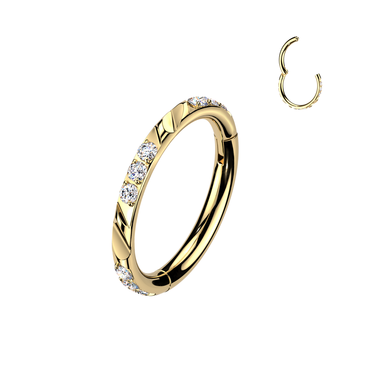 TITANIUM CRYSTAL & FACET LINED HOOP RING