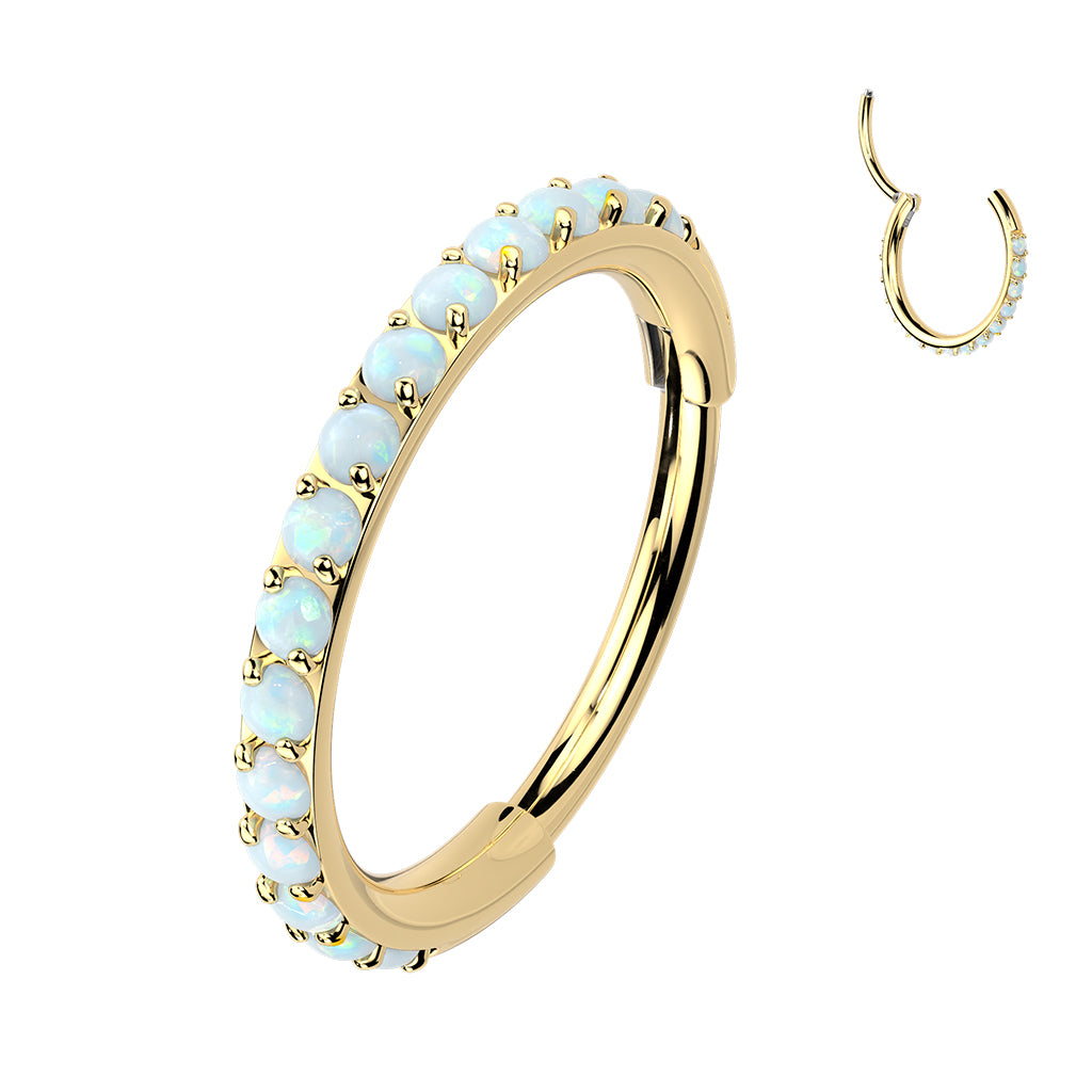 TITANIUM GOLD WITH DAINTY OPAL HOOP RING - 20 GAUGE - 8MM