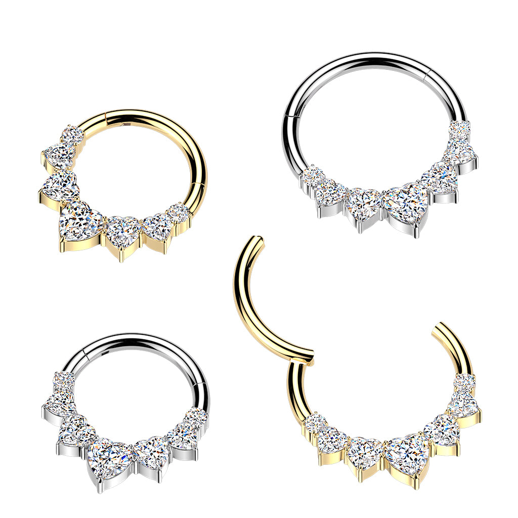 TITANIUM LOVE HEART CRYSTAL HINGE CLOSE HOOP
