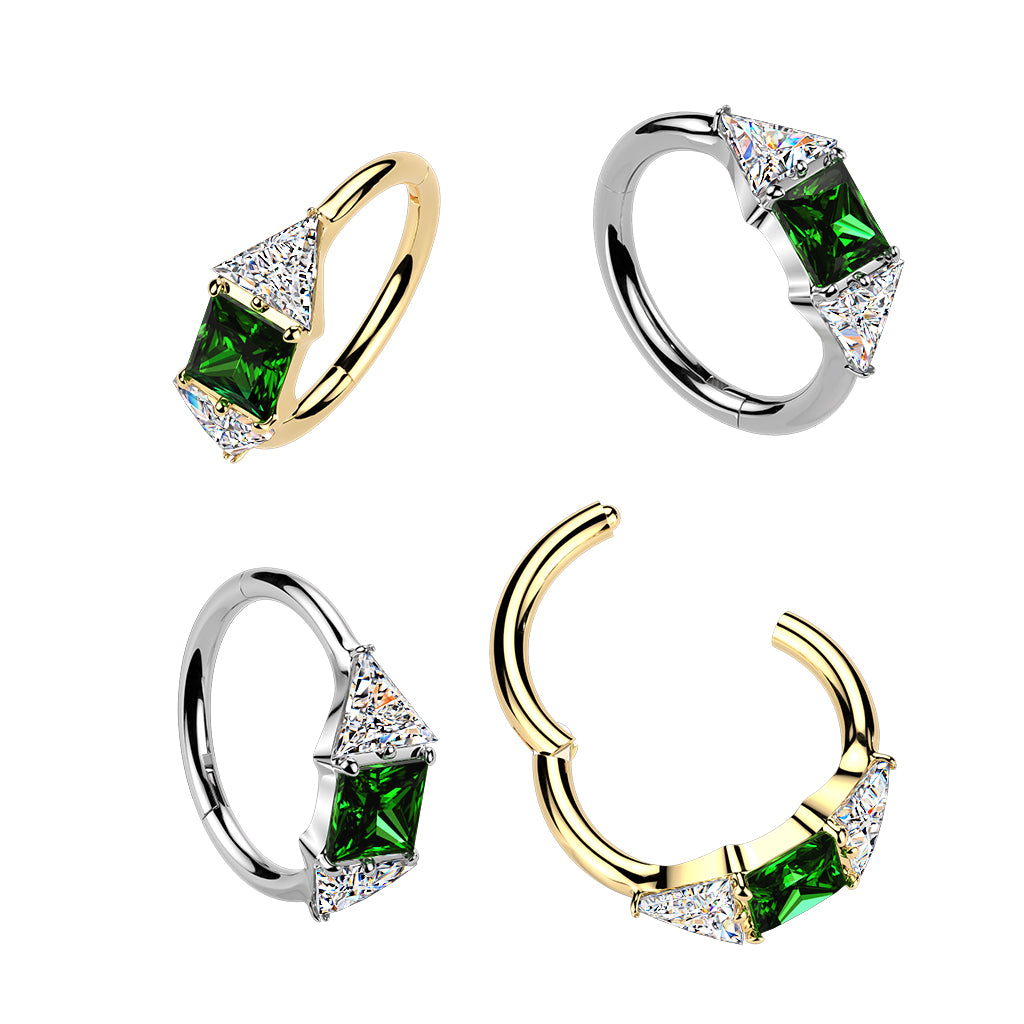 TITANIUM EMERALD CRYSTAL LINED HOOP RING