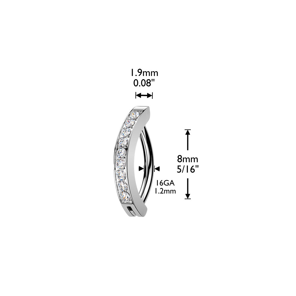 TITANIUM DAINTY CRYSTAL LINED BELLY CLICKER HINGE RING - 16 GAUGE - 8MM