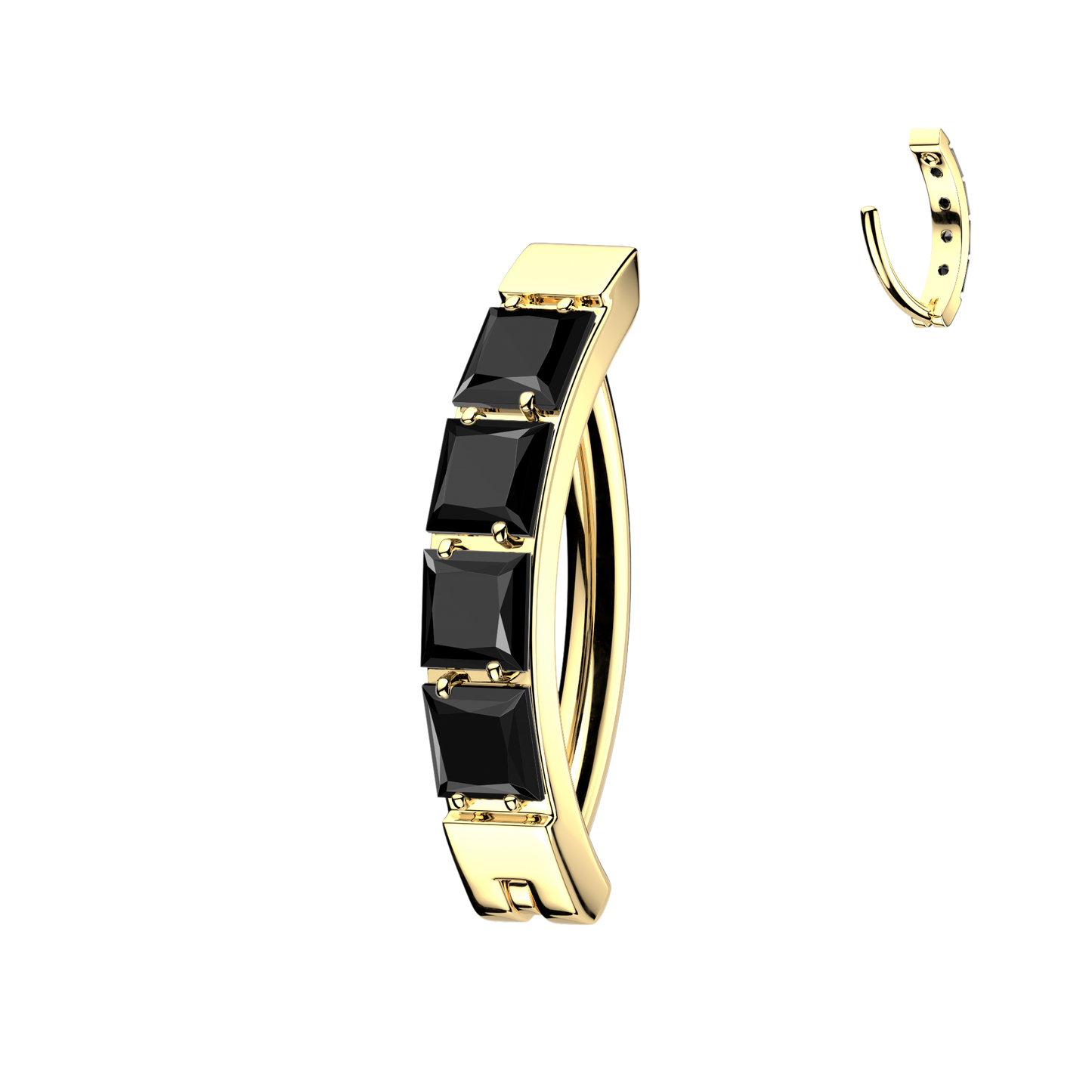 TITANIUM GOLD & BLACK CRYSTAL BELLY CLICKER HOOP - 14 GAUGE - 10MM