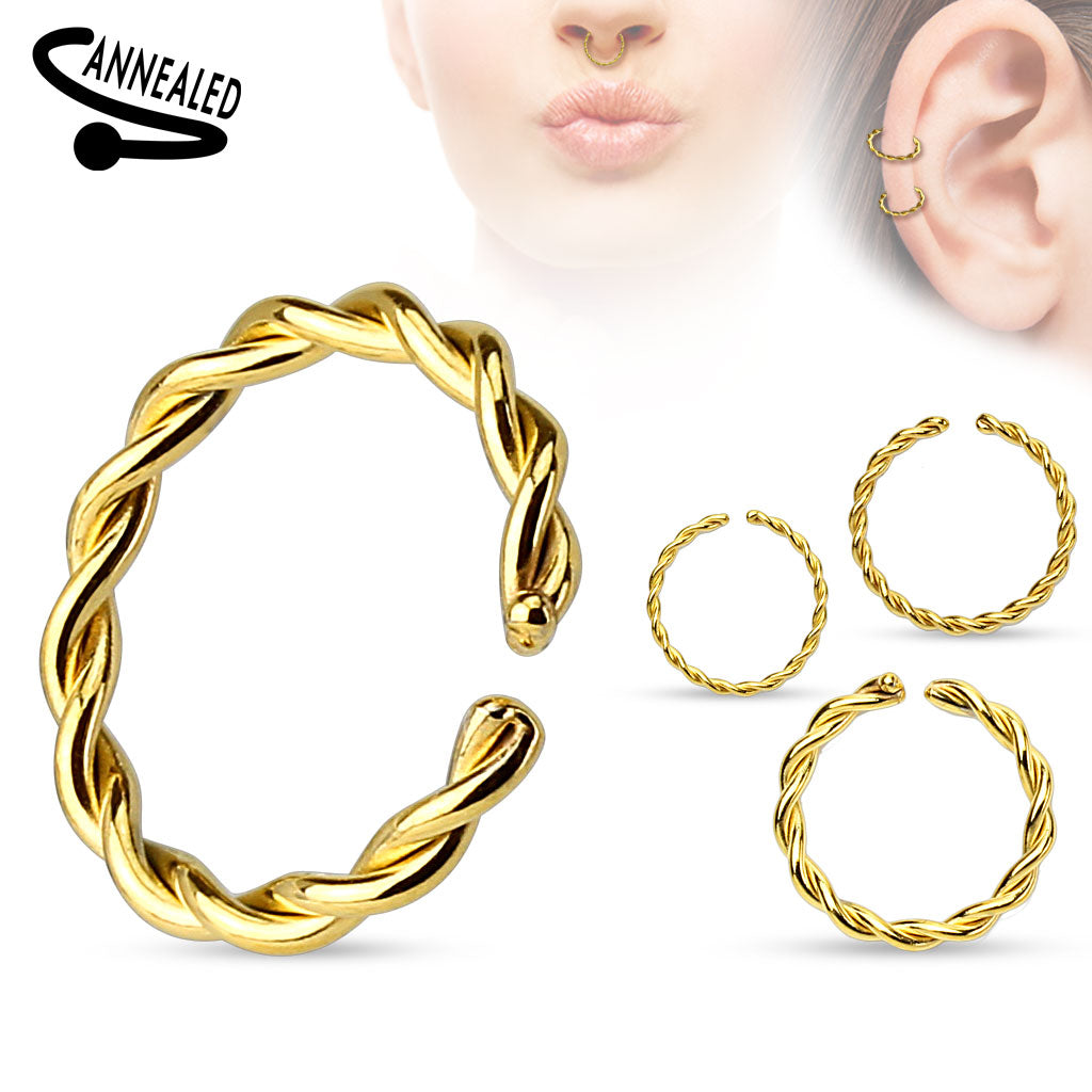 GOLD TWISTED BRAIDED BENDABLE NOSE RING - 8MM - 20 GAUGE