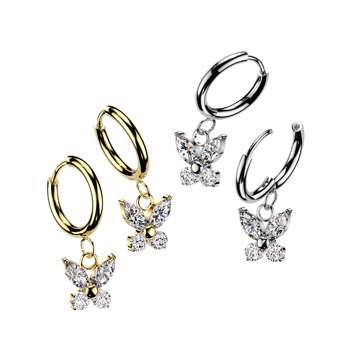SILVER CRYSTAL BUTTERFLY HUGGIE HOOP EARRINGS