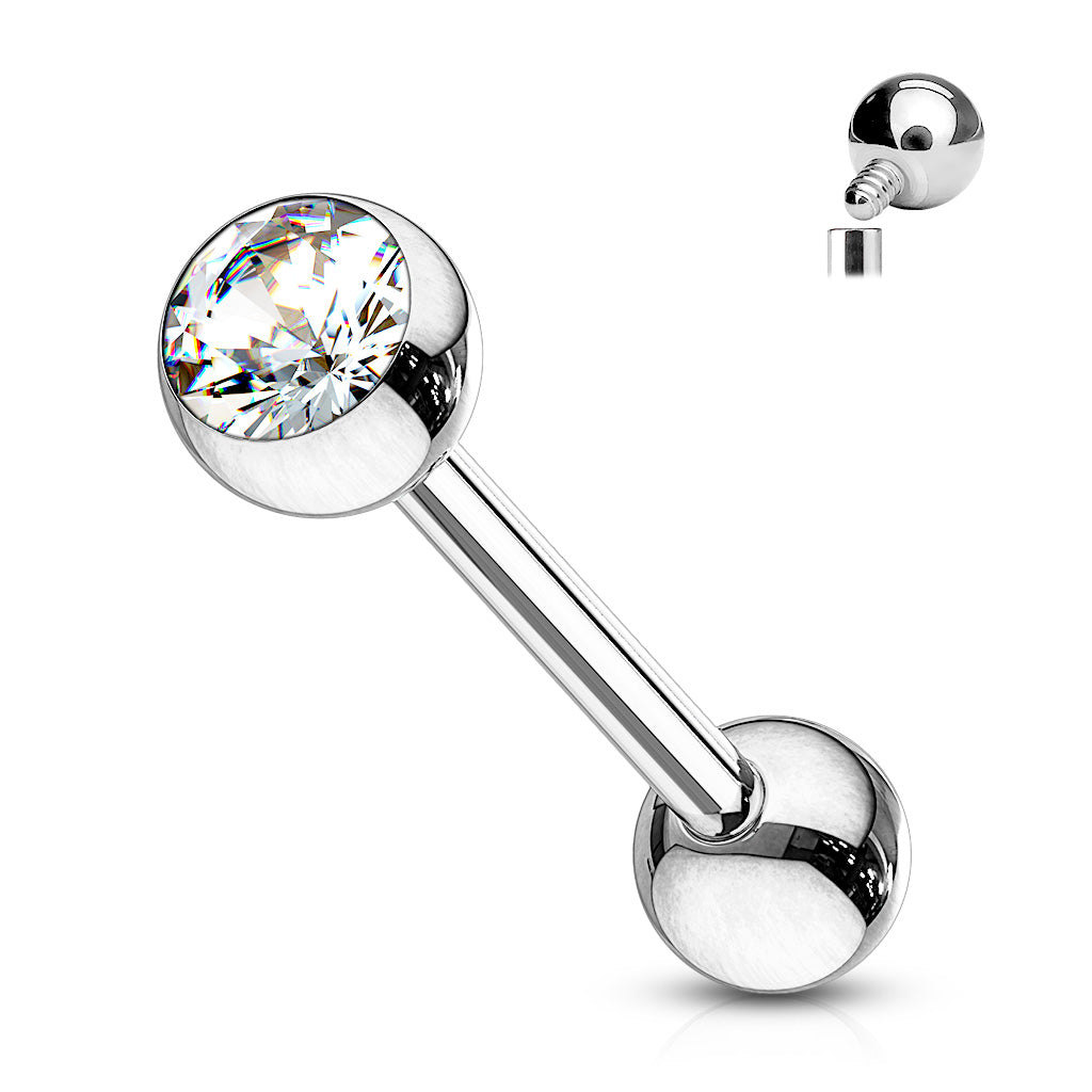 TITANIUM 12MM CRYSTAL TOP TONGUE BAR - 14 GAUGE - 12MM