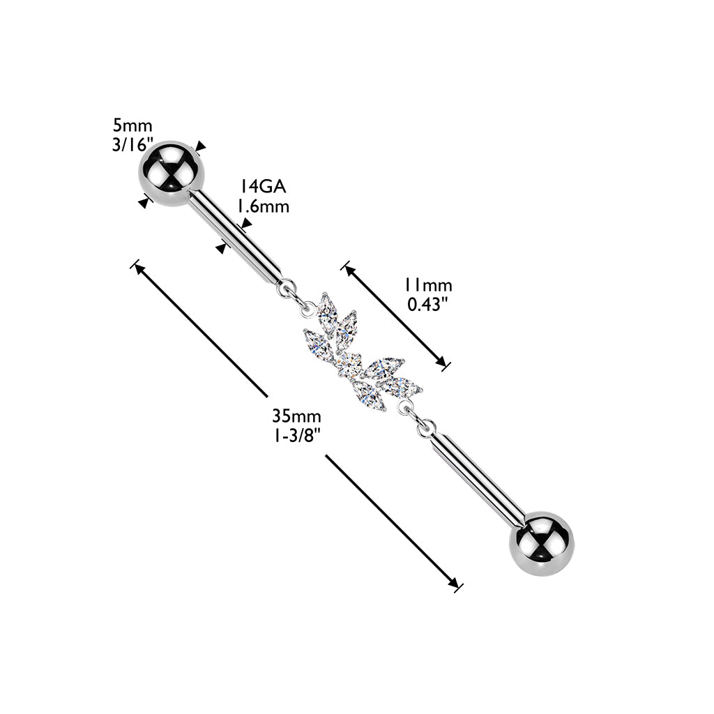 TITANIUM CRYSTAL MARQUISE TEARDROP INDUSTRIAL BARBELL - 38MM